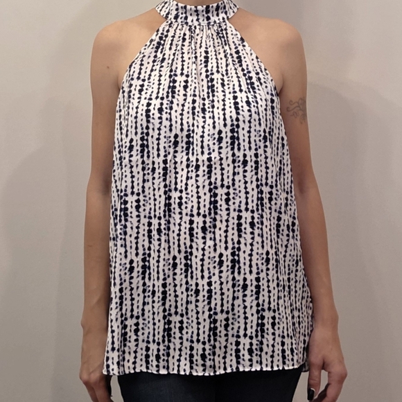 Halston Halter Neck Navy And White Sleeveless Top Size Small - Picture 6 of 7